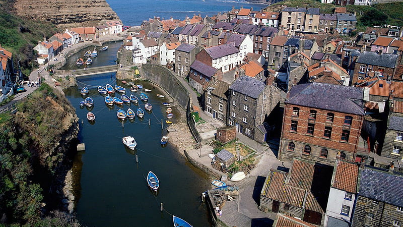 Aerial View Of Staithes Whitby England Europe Europe, HD wallpaper