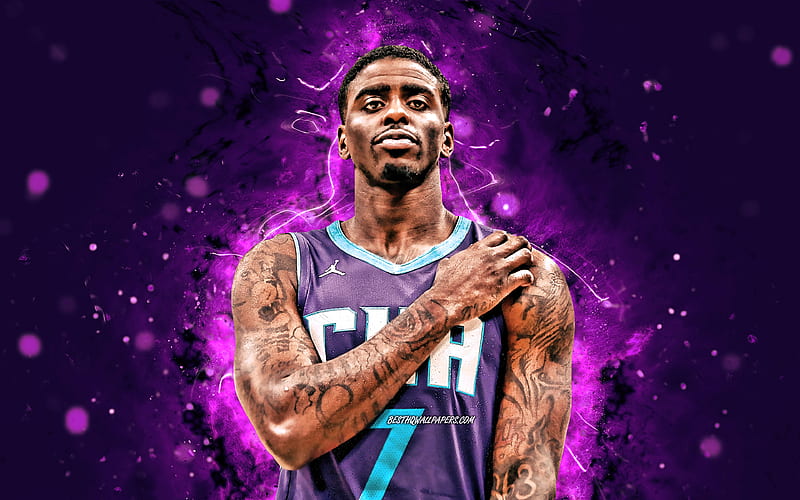 Dwayne Bacon, 2020 Charlotte Hornets, NBA, basketball, violet neon lights, Dwayne Lee Bacon Jr, USA, Dwayne Bacon Charlotte Hornets, creative, Dwayne Bacon, HD wallpaper