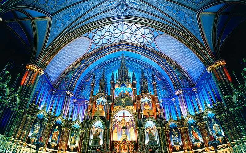 blue cathedral, cathedral, graphy, religious, church, blue, HD wallpaper