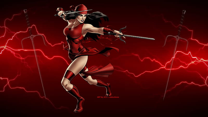 Elektra & Lightning, art, , 1920x1080, daredevil, background, comics, marvel comics, cartoon, fan art, elektra, lightning, anime, 1920x1080 restart, HD wallpaper