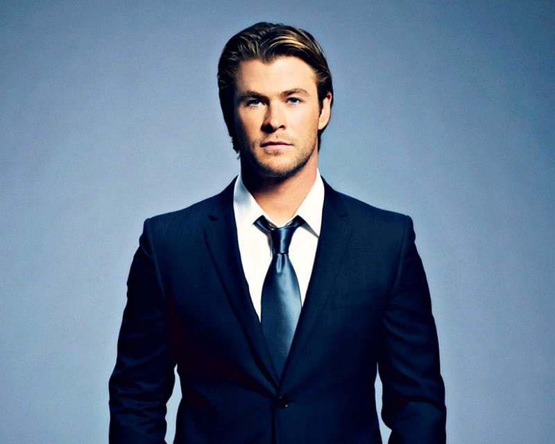 Chris Hemsworth, male, blond, costume, black, man, actor, blue, HD wallpaper