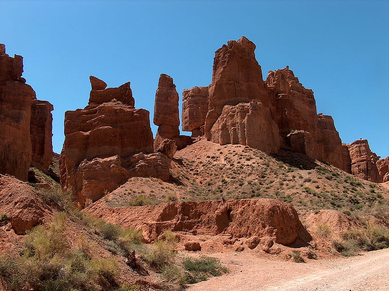 Charyn Canyon, Almaty, Kazakhstan, rocks, desert, scenic, formation, dry, road, arid, HD wallpaper