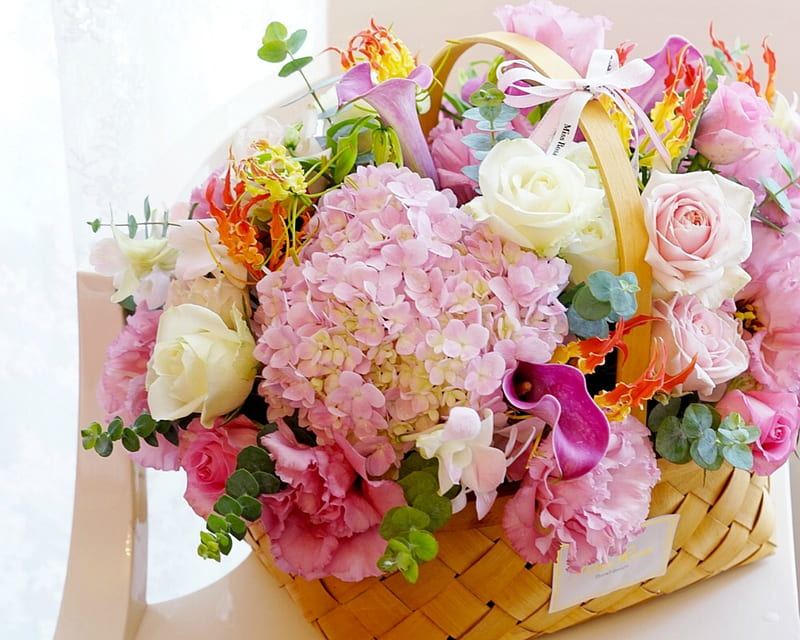 Basket of Flowers, flowers, petals, bloom, basket, HD wallpaper | Peakpx