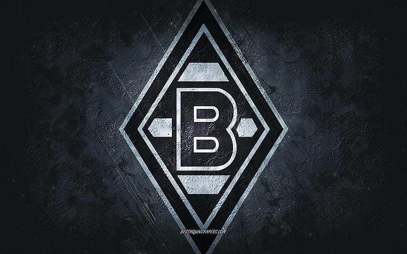 Borussia Monchengladbach, German football club, black stone background, Borussia Monchengladbach logo, grunge art, Bundesliga, football, Germany, Borussia Monchengladbach emblem, HD wallpaper