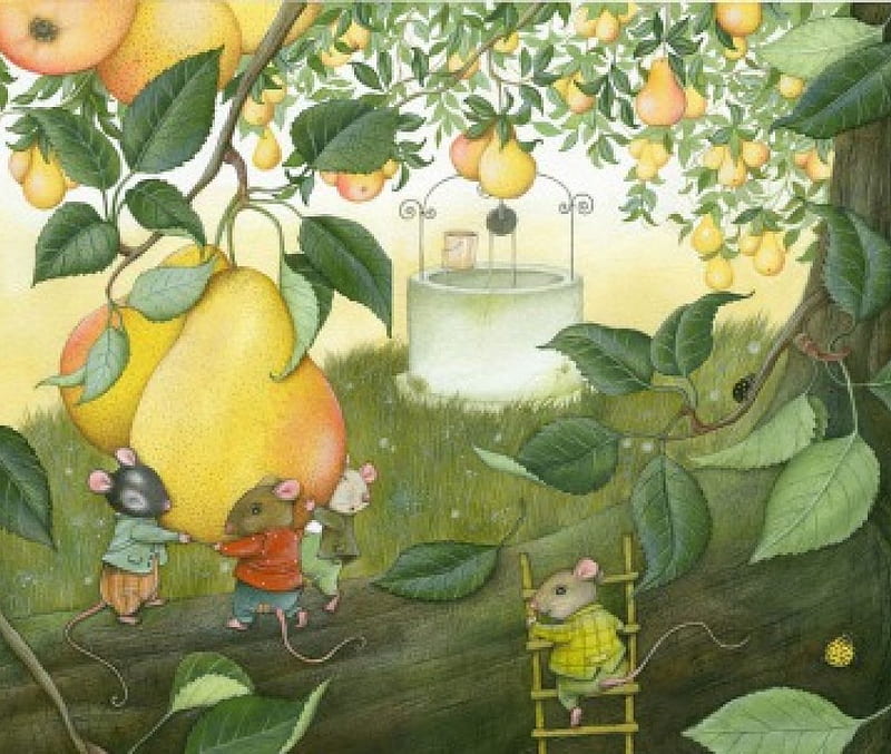 By MARSELA HAJDINJAK-KREC - Pear Cider, fruit, art, pear, mouse, marsela hajdinjak krec, painting, HD wallpaper