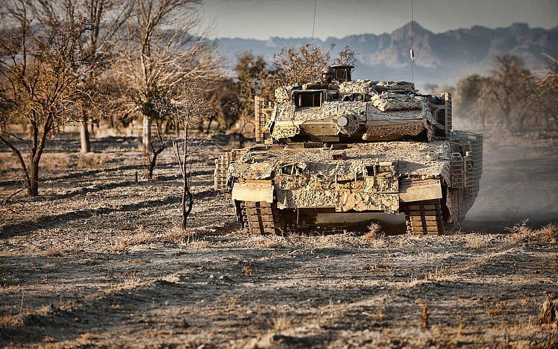 Leopard 2, camouflage netting, german MBT, tanks, Bundeswehr, shooting range, German army, armored vehicles, HD wallpaper