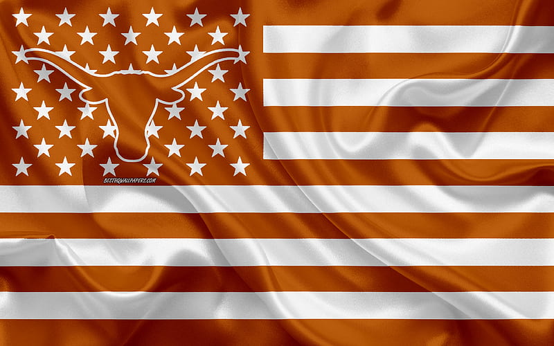 Texas Longhorns, American football team, creative American flag, orange and white flag, NCAA, Austin, Texas, USA, Texas Longhorns logo, emblem, silk flag, American football, HD wallpaper
