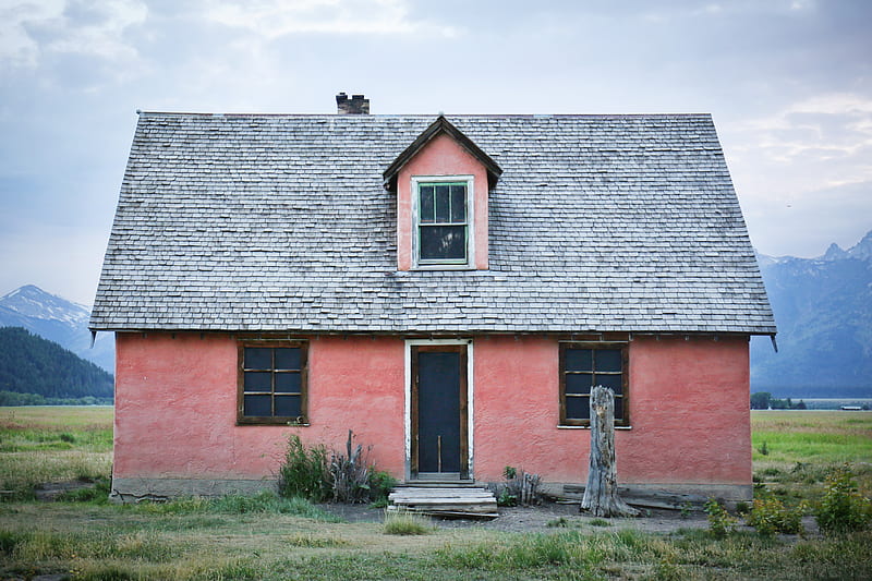 red and gray brick house under gray sky, HD wallpaper