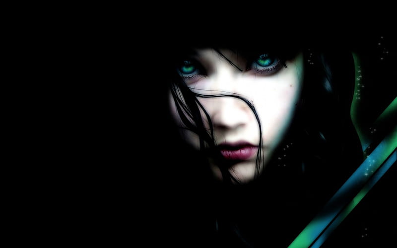Girl with Otherworldly Eyes, intense, scary, graphy, blue eyes, HD wallpaper