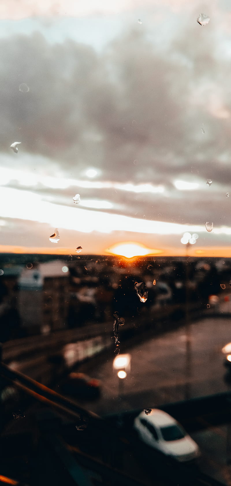 Sun after rain, sunset, clouds, day, glass, rain, nube, street, sunset, HD phone wallpaper