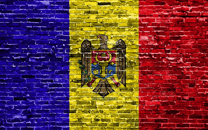 Moldovian flag, bricks texture, Europe, national symbols, Flag of Moldova, brickwall, Moldova 3D flag, European countries, Moldova, HD wallpaper