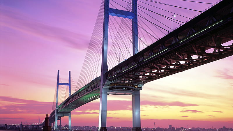 Yokohama Bay Bridge-Japan, yokohama, architecture, japan, bridge, HD wallpaper