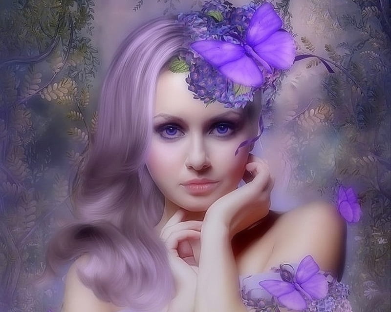 ~Lavender Butterfly~, love four seasons, butterflies, creative pre-made, digital art, woman, fantasy, manipulation, weird things people wear, fairies, flowers, butterfly designs, HD wallpaper