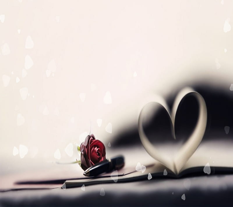 Romantic Letter, abstract, cool, flower, heart, love, romance, rose, HD wallpaper