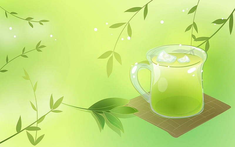 Iced Green Tea, glass jug, leaves, iced tea, HD wallpaper