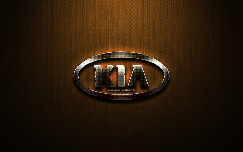 KIA glitter logo, automotive brands, creative, korean cars, bronze metal background, KIA logo, brands, KIA, HD wallpaper