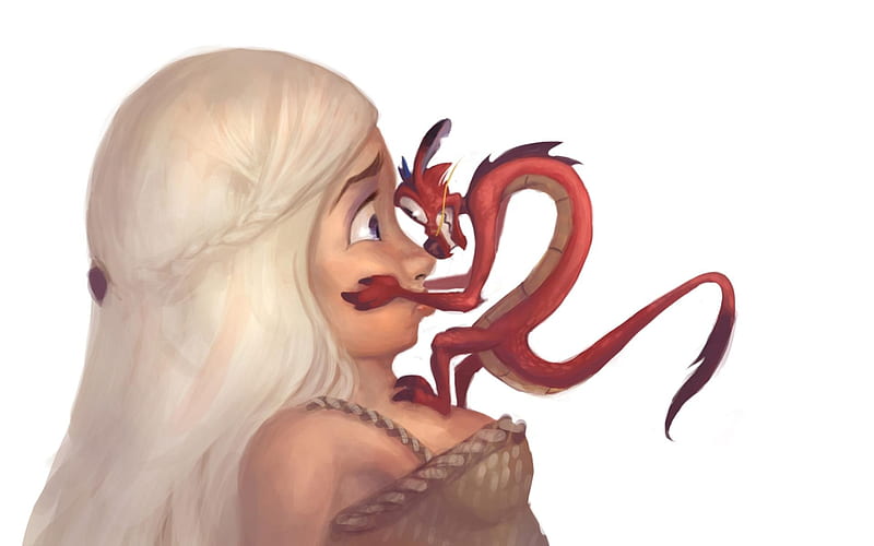 Khaleesi Dragon Cartoon Artwork, game-of-thrones, tv-shows, dragon, artist, digital-art, daenerys-targaryen, artwork, HD wallpaper