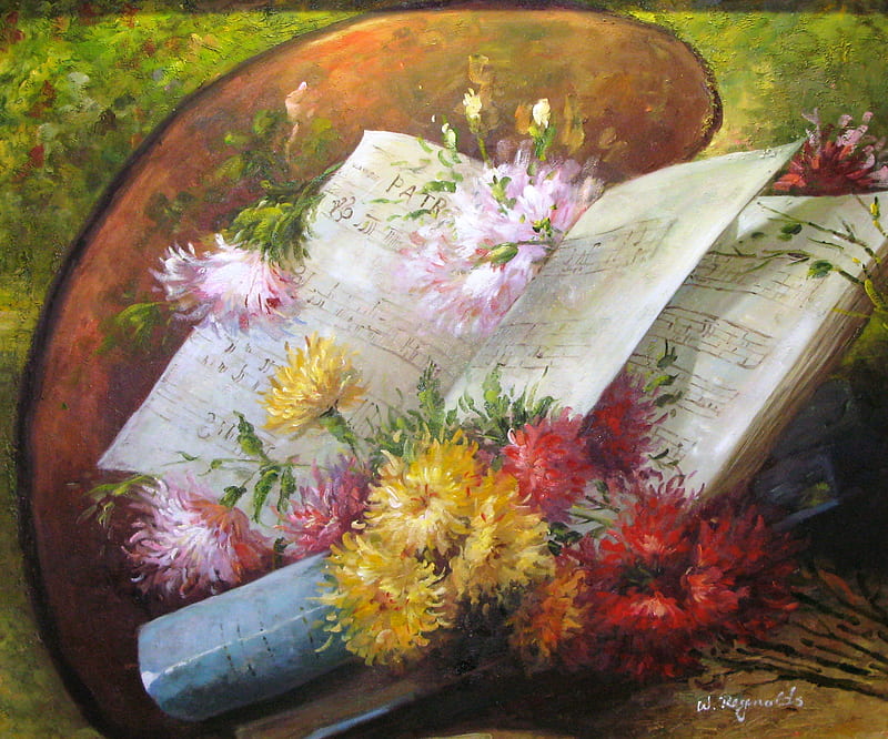 Elegance in Flowers, book, painter pallet, flowers, colour scent pretty, HD wallpaper