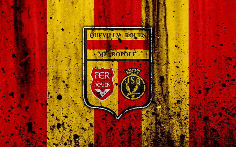 FC Rouen logo, Ligue 2, FCR, stone texture, France, Rouen, grunge, soccer, football club, Liga 2, Rouen FC, HD wallpaper