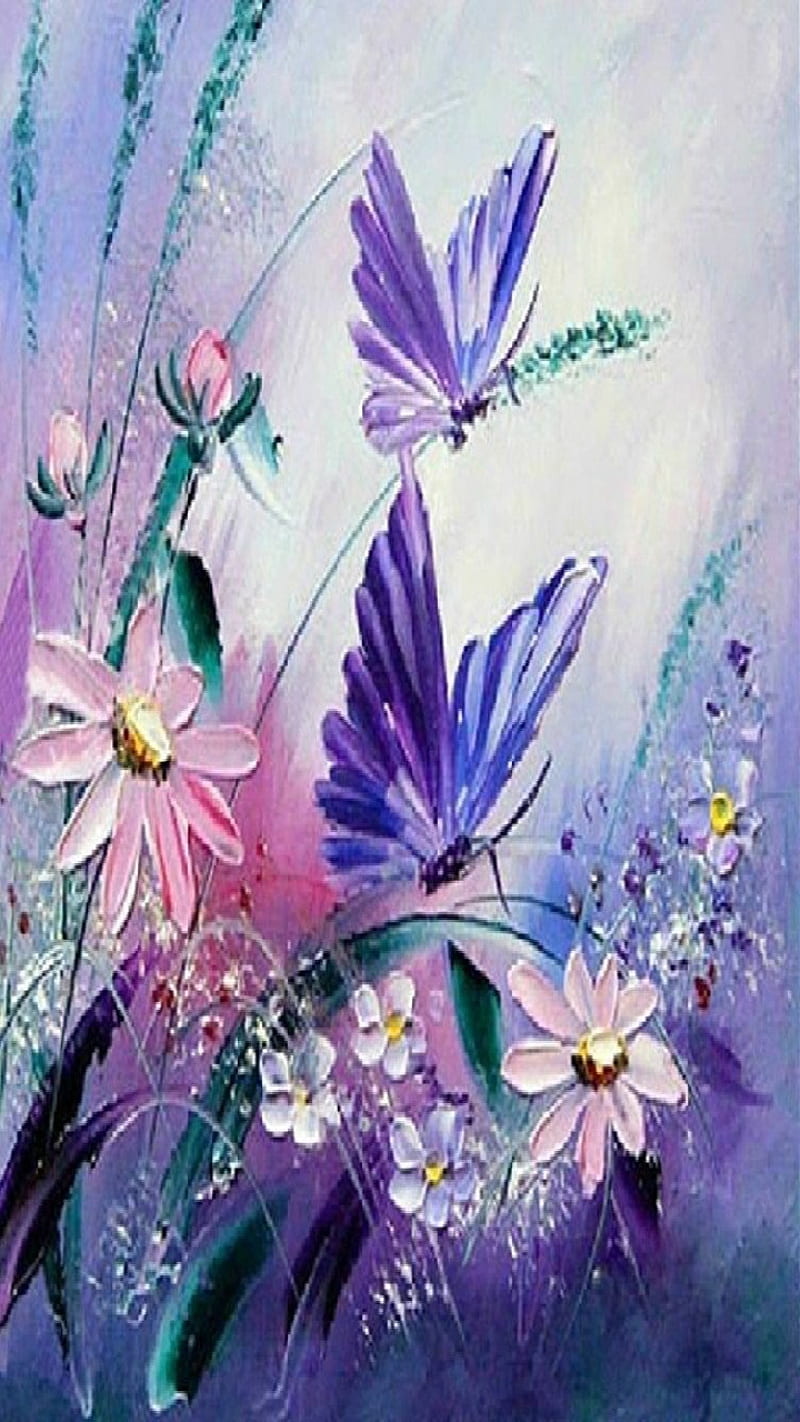 Nice Arrangement, flowers, butterfly, pastels, sparkles, flying, HD phone wallpaper
