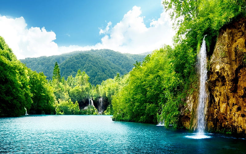 Plitvice Lakes National Park Croatia, Sky, Croatia, National, Nature, Waterfalls, Mountains, Clouds, Lake, Park, HD wallpaper