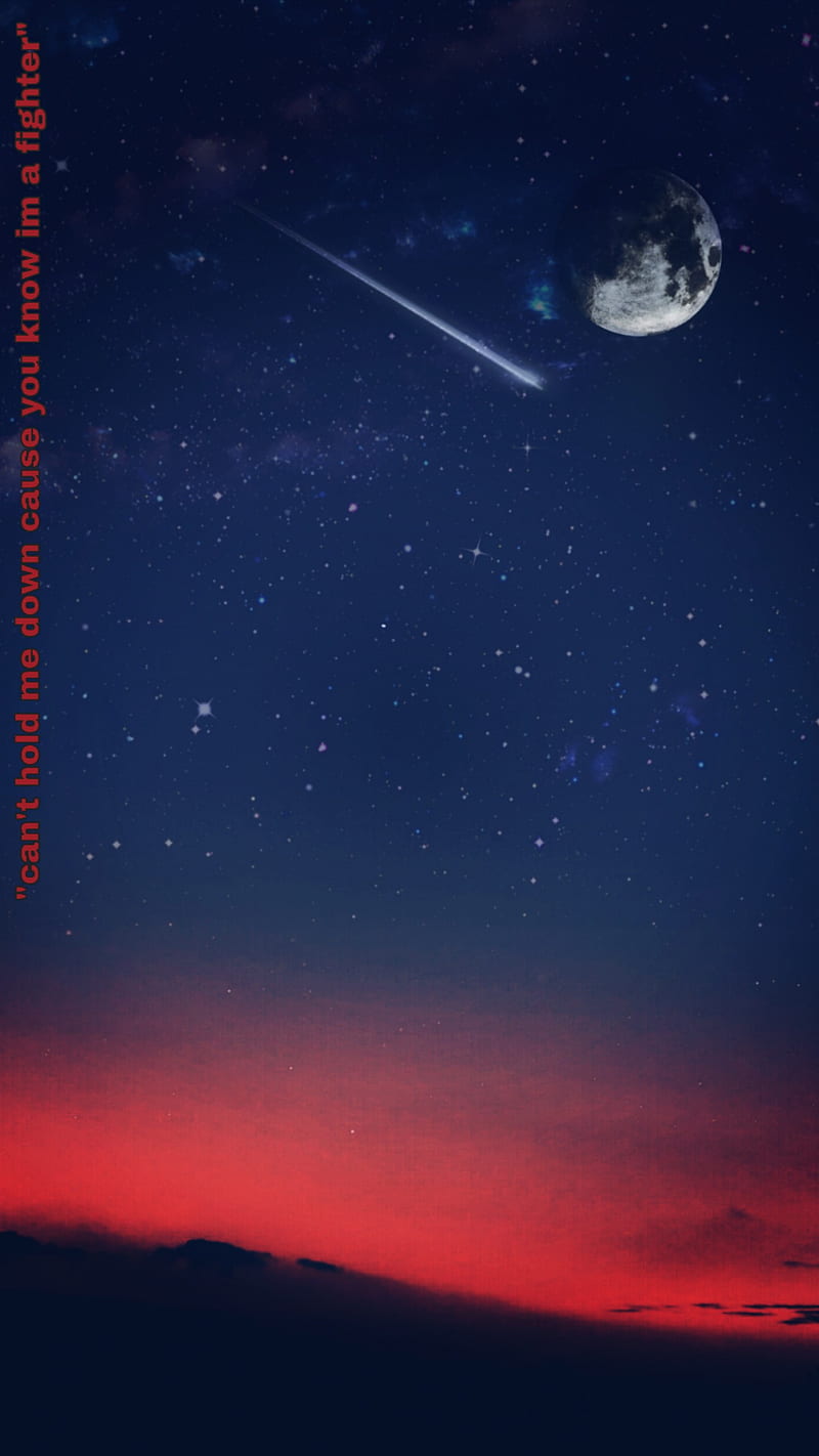 Fighter, bangtan, blue, bts, lyrics, moon, quote, red, sky, sunset, HD phone wallpaper