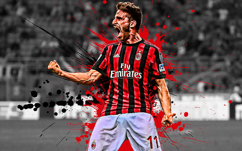 Fabio Borini Italian football player, AC Milan, midfielder, red black paint splashes, creative art, Serie A, Italy, football, grunge, Borini, HD wallpaper