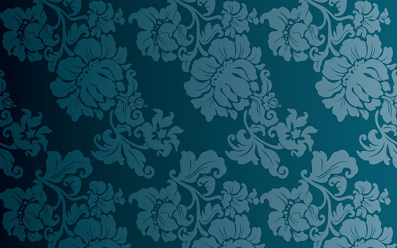 blue flowers texture, blue flowers background, retro floral texture, floral ornaments texture, vintage texture, HD wallpaper