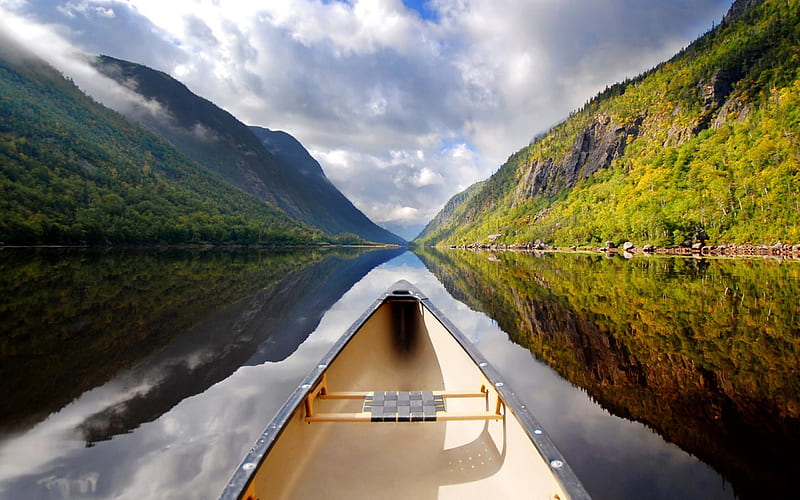 canoe river mountain-natural landscape, HD wallpaper
