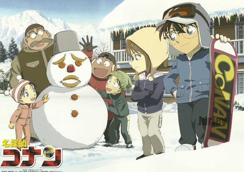 Detective Conan, Mitsuhiko, Genta, Haibara Ai, Ayumi, Snowman, Cute, Conan Edogawa, Agasa, HD wallpaper
