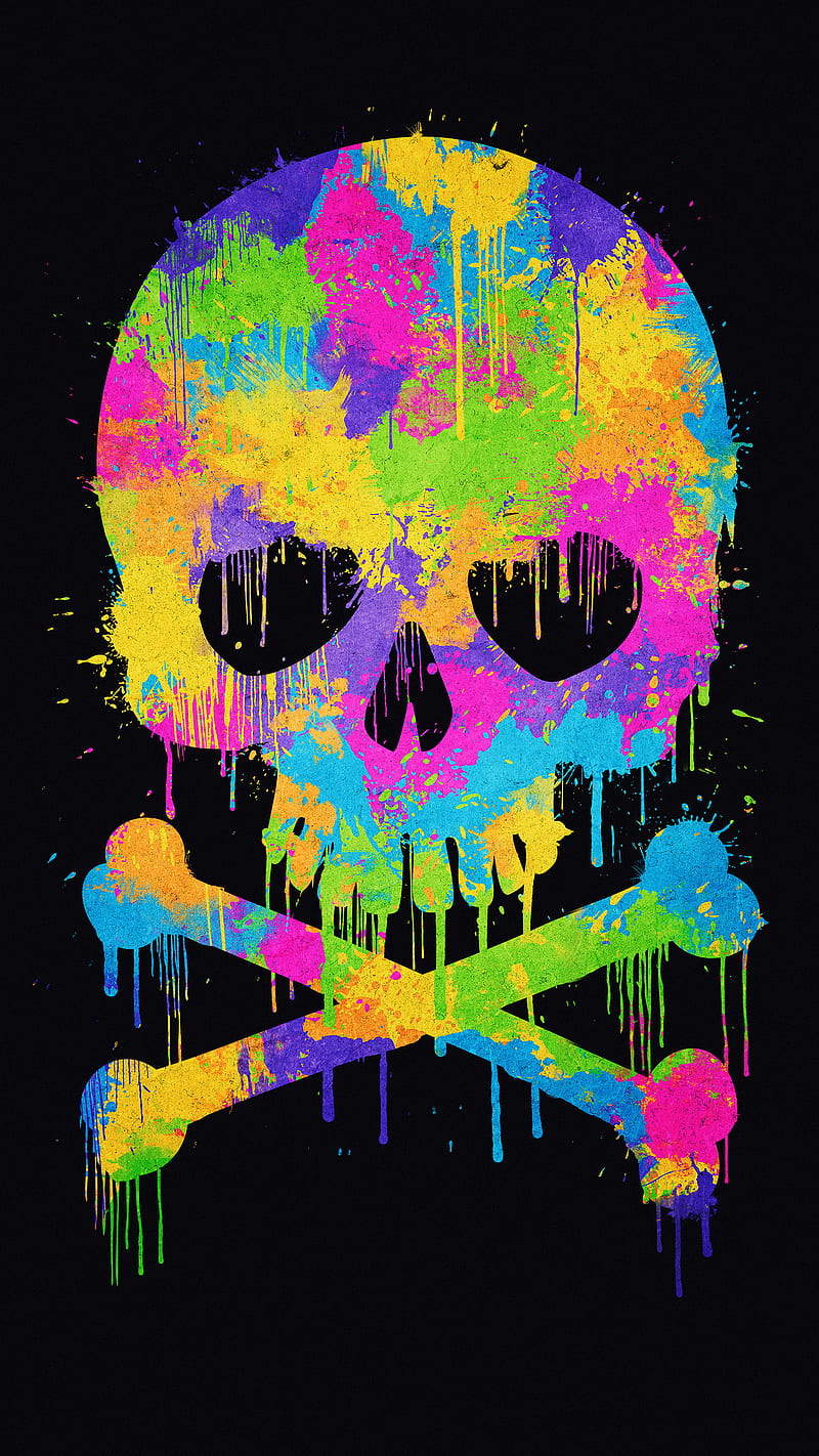 Colorful Skull, bones, colorful, colors, cool, paint, skull, water color, HD phone wallpaper