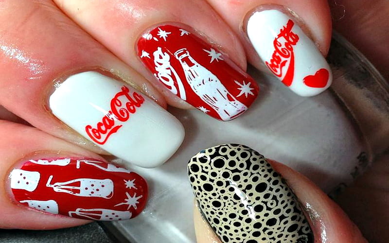 Coke Cola Nail Art, Art, Nail, coca cola, Cola, Red, White, HD wallpaper