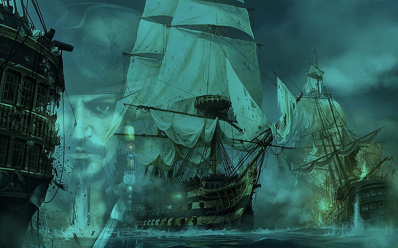 The Pirate King, fantasy, boat, dream, pirate, HD wallpaper