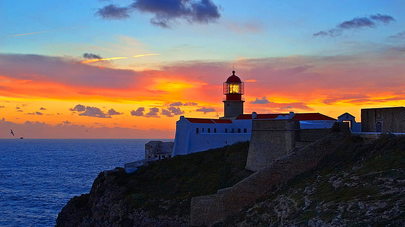 Cape St. Vincent, Portugal, cape, portugal, nature, evening, sunset, clouds, sea, HD wallpaper