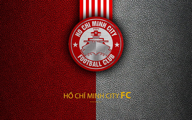Ho Chi Minh City FC leather texture, logo, Vietnamese football club, red white lines, emblem, creative art, V-League 1, Ho Chi Minh City, Vietnam, football, HD wallpaper