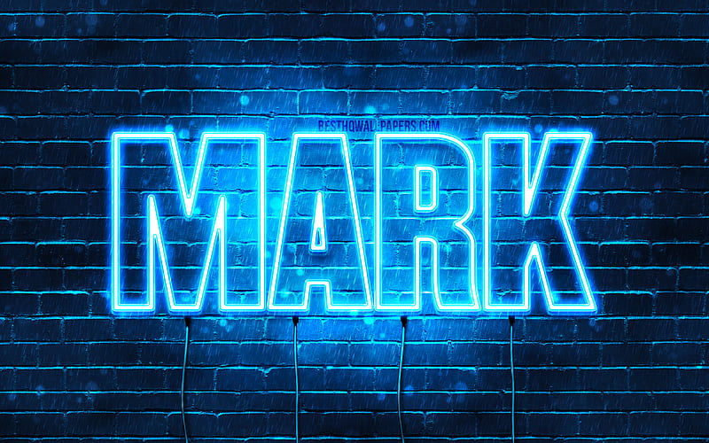 Mark with names, horizontal text, Mark name, blue neon lights, with Mark name, HD wallpaper