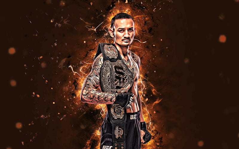 Max Holloway brown neon lights, american fighters, MMA, UFC, Mixed martial arts, Max Holloway , UFC fighters, Jerome Max Holloway, MMA fighters, HD wallpaper