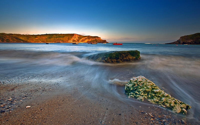 Wave sea sand stones fishermen-World Travel, HD wallpaper