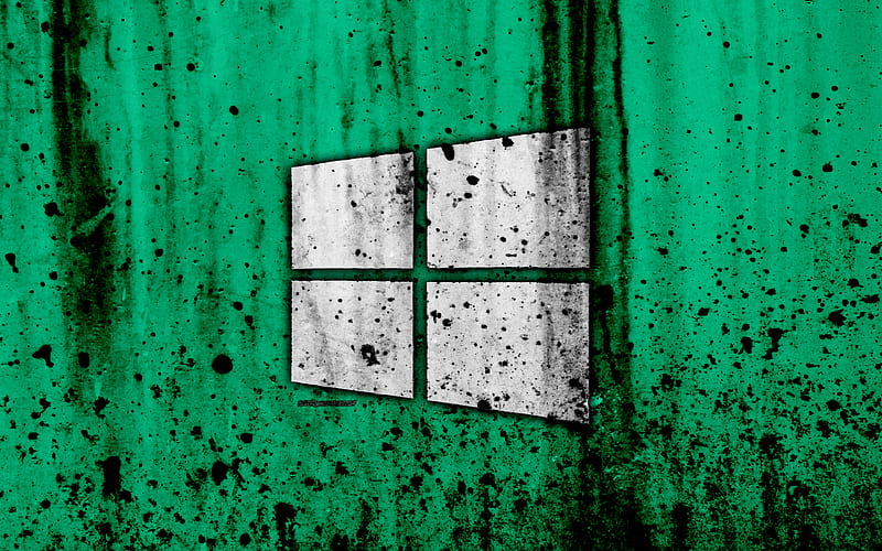 Windows 10 creative, grunge, green backgroud, logo, Windows 10 logo, Microsoft, HD wallpaper