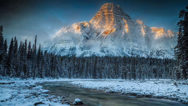 Sunrise on the Winter Mountain, HD wallpaper