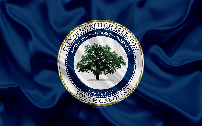 Flag of North Charleston silk texture, American city, blue silk flag, North Charleston flag, Berkeley, South Carolina, USA, art, United States of America, North Charleston, HD wallpaper