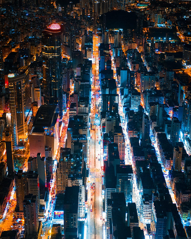 night city, buildings, lights, road, hong kong, HD phone wallpaper