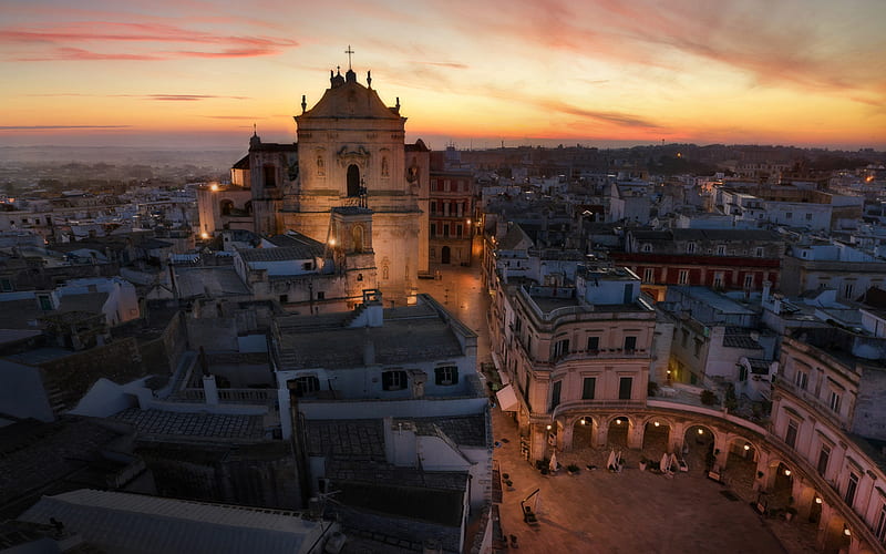 Martina Franca, Basilica di San Martino, evening, sunset, landmark, old town, Taranto, Italy, HD wallpaper
