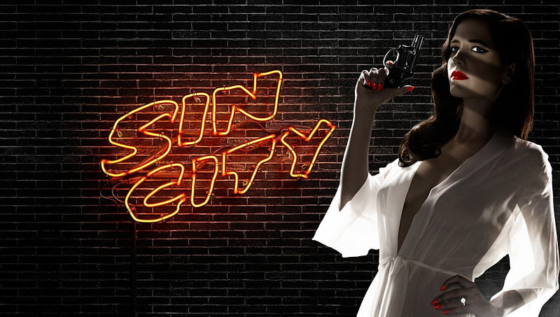 Sin City: A Dame to Kill For (2014), Sin City, gun, movie, girl, actress, Eva Green, white, woman, HD wallpaper