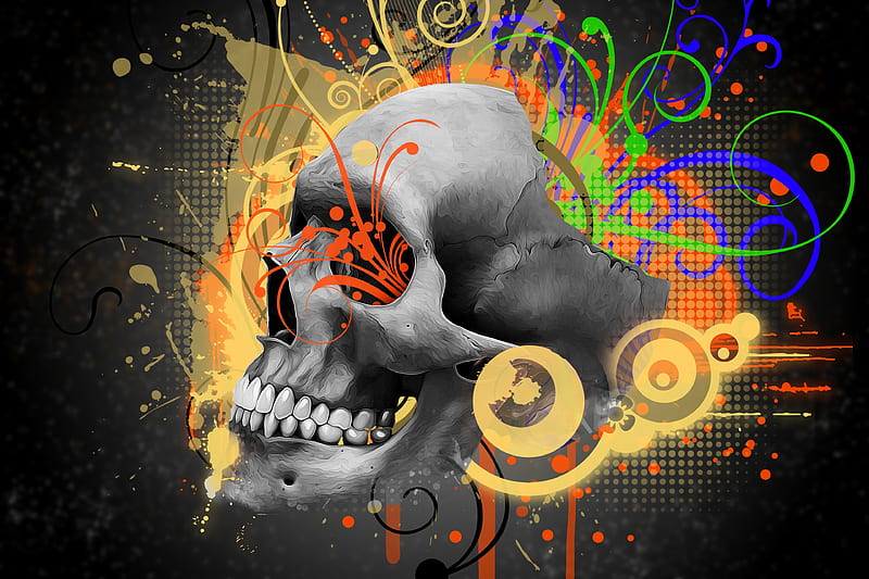 skull, digital art, pattern, Fantasy, HD wallpaper
