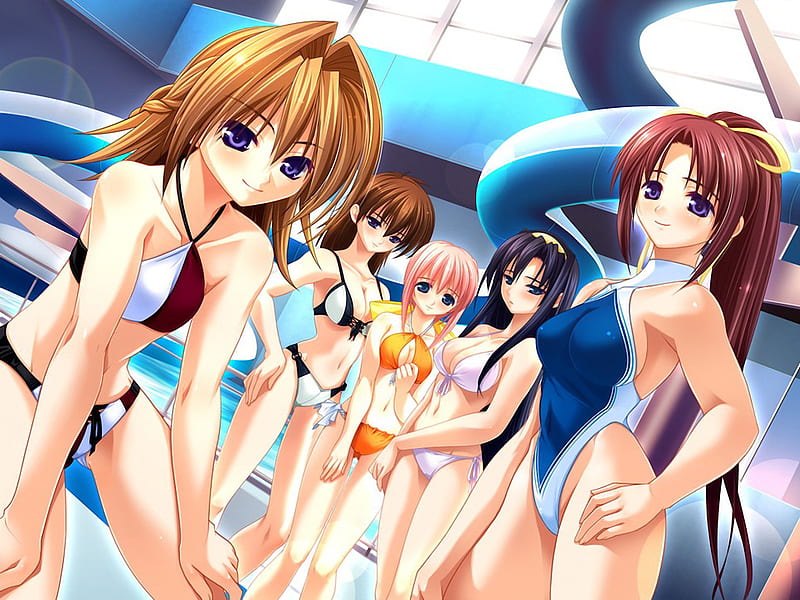 Anime , swim suits, girls, female, anime, HD wallpaper