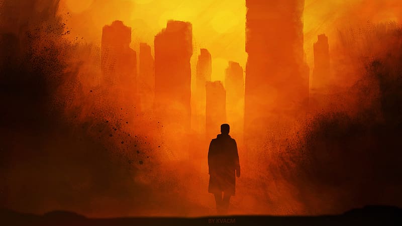 City, Building, Silhouette, Movie, Orange (Color), Blade Runner 2049, HD wallpaper