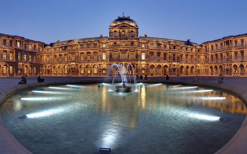 Louvre Museum Fountain France-Cities graphy, HD wallpaper