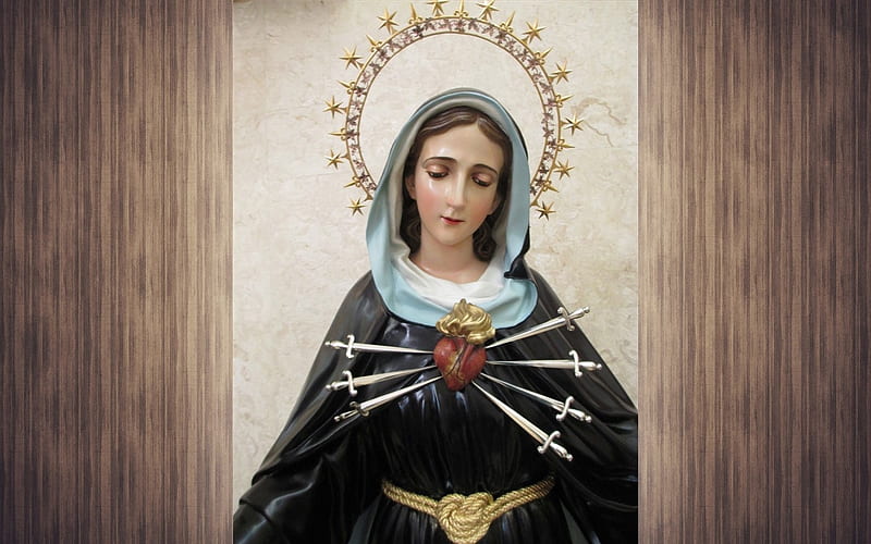 Painful Virgin, swords, Virgin, Mexico, Guadalajara, painful, Heart, sculpture, Mary, HD wallpaper