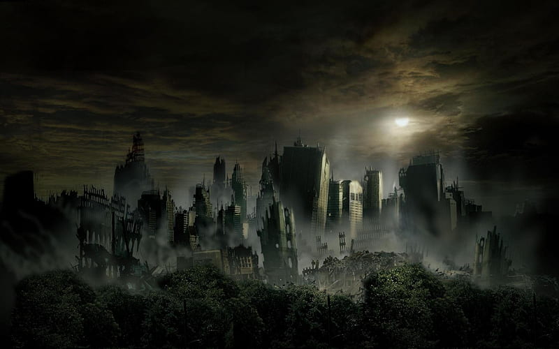 apocalypse, skyscraper, city, darkness, postapocalypse, HD wallpaper apocalypse, skyscraper, city, darkness, postapocalypse, HD wallpaper